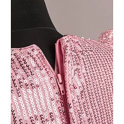 Babyhug Flutter Sleeves Party Wear Frock With Sequin Detailing & Floral Applique- Dusty Pink