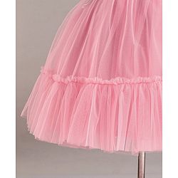 Babyhug Flutter Sleeves Party Wear Frock With Sequin Detailing & Floral Applique- Dusty Pink