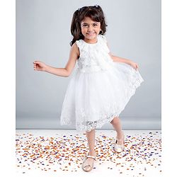 Babyhug Sleeveless Party Wear Frock Embroidered - White