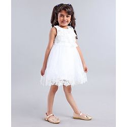 Babyhug Sleeveless Party Wear Frock Embroidered - White