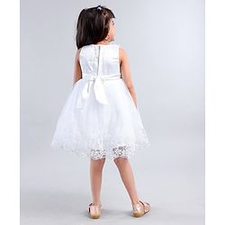 Babyhug Sleeveless Party Wear Frock Embroidered - White