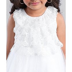 Babyhug Sleeveless Party Wear Frock Embroidered - White