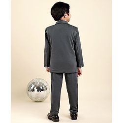 Babyhug Woven Full Sleeves Solid Party Suit with Bow Tie - Grey & White