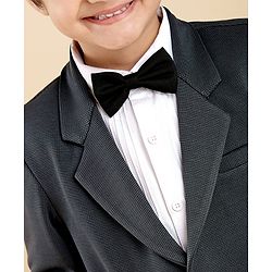Babyhug Woven Full Sleeves Solid Party Suit with Bow Tie - Grey & White