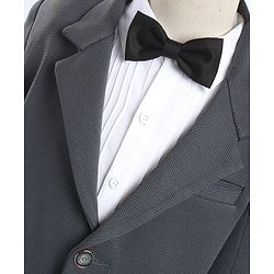 Babyhug Woven Full Sleeves Solid Party Suit with Bow Tie - Grey & White