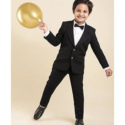 Babyhug Full Sleeves Party Suit with Bow Solid - Black