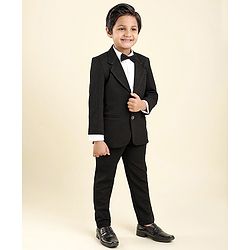 Babyhug Full Sleeves Party Suit with Bow Solid - Black