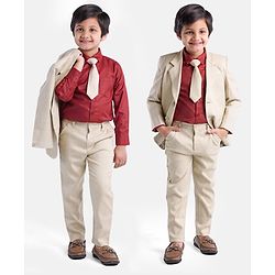 Babyhug Full Sleeves 4 Pcs Party Suit - Cream