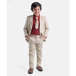 Babyhug Full Sleeves 4 Pcs Party Suit - Cream