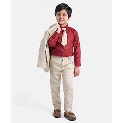 Babyhug Full Sleeves 4 Pcs Party Suit - Cream