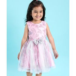 Babyhug Sleeveless Rhine Stones Party Wear Frock With Bow  - Pink