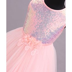 Babyhug Sleeveless Sequinned Party Wear Dress - Peach