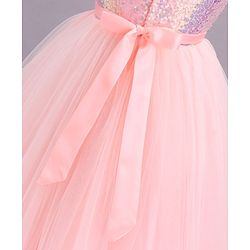 Babyhug Sleeveless Sequinned Party Wear Dress - Peach
