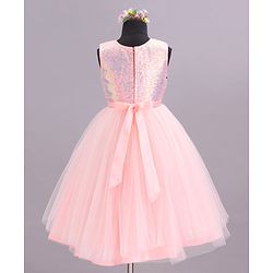 Babyhug Sleeveless Sequinned Party Wear Dress - Peach