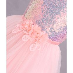 Babyhug Sleeveless Sequinned Party Wear Dress - Peach