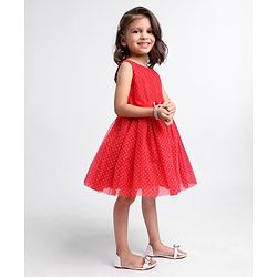 Babyhug Sleeveless Party Frock Foil Glitter Print - Persian Red