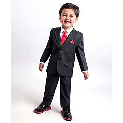 Babyhug Full Sleeves Party Suit With Bow Solid - Black