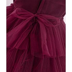 Babyhug Sleeveless Party Wear Layered Frock With Net Detailing & Floral Corsage- Maroon