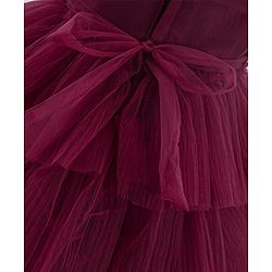 Babyhug Sleeveless Party Wear Layered Frock With Net Detailing & Floral Corsage- Maroon