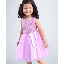 Babyhug Sleeveless Sequinned Party Frock - Lavender