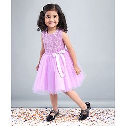 Babyhug Sleeveless Sequinned Party Frock - Lavender