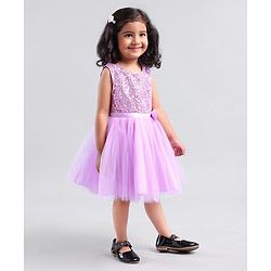 Babyhug Sleeveless Sequinned Party Frock - Lavender