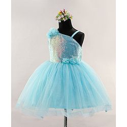 Babyhug Sleeveless Party Wear Frock with Sequins and Corsage - Light Blue