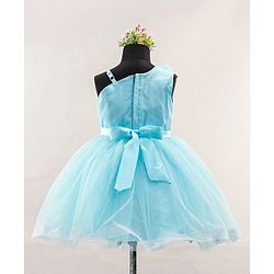 Babyhug Sleeveless Party Wear Frock with Sequins and Corsage - Light Blue
