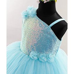 Babyhug Sleeveless Party Wear Frock with Sequins and Corsage - Light Blue