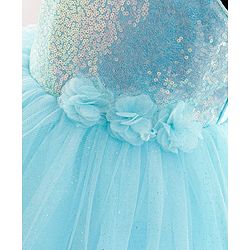 Babyhug Sleeveless Party Wear Frock with Sequins and Corsage - Light Blue