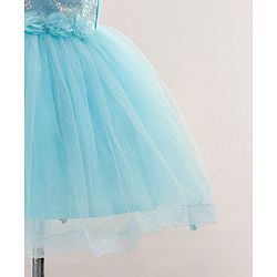 Babyhug Sleeveless Party Wear Frock with Sequins and Corsage - Light Blue