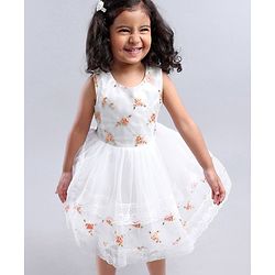 Babyhug Sleeveless Floral Embroidered Party Frock - Off White