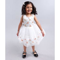 Babyhug Sleeveless Floral Embroidered Party Frock - Off White