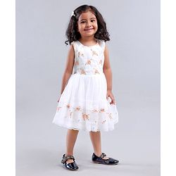 Babyhug Sleeveless Floral Embroidered Party Frock - Off White