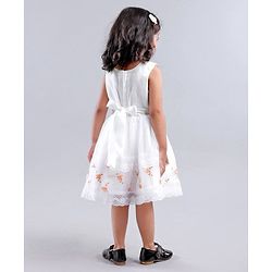 Babyhug Sleeveless Floral Embroidered Party Frock - Off White