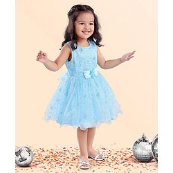 Babyhug Sleeveless Glittery Party Frock With Bow - Light Blue