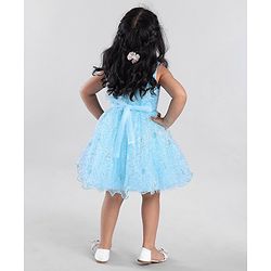 Babyhug Sleeveless Glittery Party Frock With Bow - Light Blue