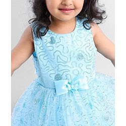 Babyhug Sleeveless Glittery Party Frock With Bow - Light Blue