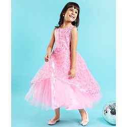 Babyhug Sleeveless Party Wear Frock Floral Corsage - Pink