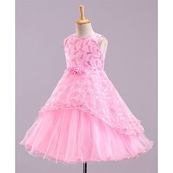 Babyhug Sleeveless Party Wear Frock Floral Corsage - Pink