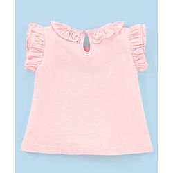 Babyhug Frill Sleeves Cotton Top & Skirt Set With Net Detailing Placement Print- Pink Lilac