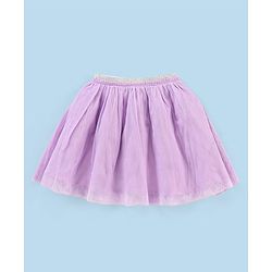Babyhug Frill Sleeves Cotton Top & Skirt Set With Net Detailing Placement Print- Pink Lilac