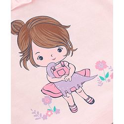 Babyhug Frill Sleeves Cotton Top & Skirt Set With Net Detailing Placement Print- Pink Lilac