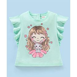 Babyhug Cotton Knit Short Sleeves Printed Top & Fancy Mesh Glitter Skirt - Light Blue & Pink