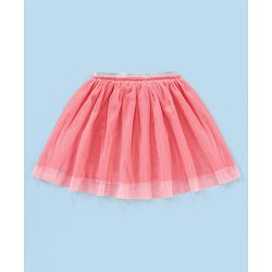Babyhug Cotton Knit Short Sleeves Printed Top & Fancy Mesh Glitter Skirt - Light Blue & Pink