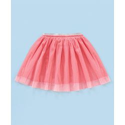 Babyhug Cotton Knit Short Sleeves Printed Top & Fancy Mesh Glitter Skirt - Light Blue & Pink