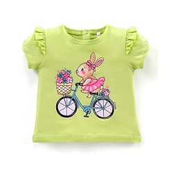 Babyhug Half Sleeves Rabbit Print Top & Knee Length Glitter Skirt - Green Pink