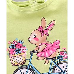 Babyhug Half Sleeves Rabbit Print Top & Knee Length Glitter Skirt - Green Pink