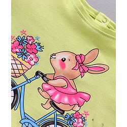 Babyhug Half Sleeves Rabbit Print Top & Knee Length Glitter Skirt - Green Pink