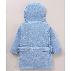 Babyhug Three Fourth Sleeves Woven Terry Hooded Bath Robe Prince Design - Blue